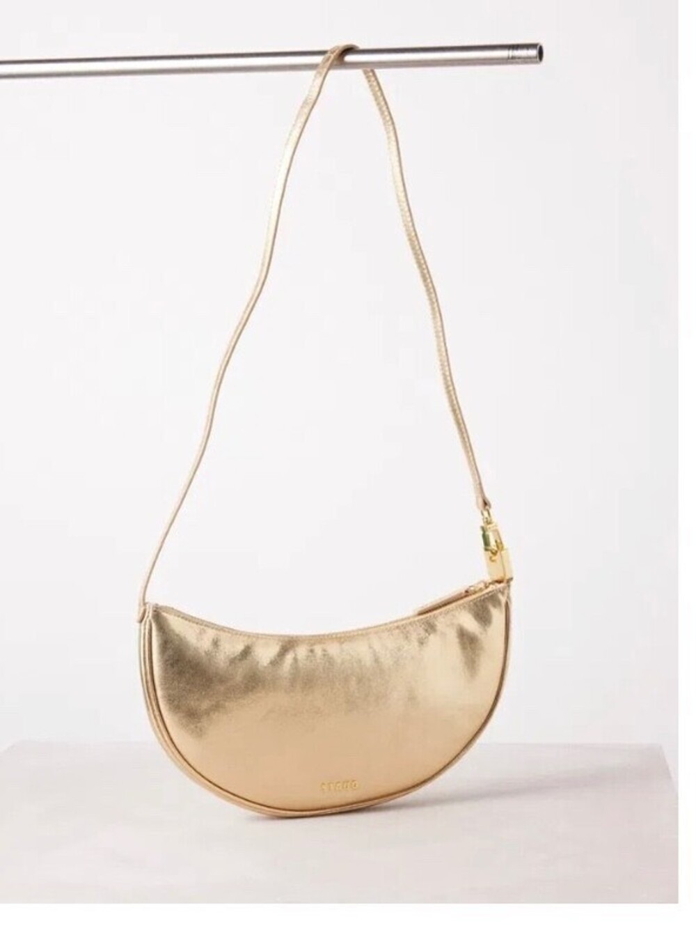 Staud Walker Metallic Leather Half Moon Shoulder Bag Purse Gold Evening Holiday